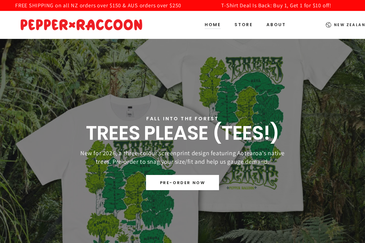 Pepper Raccoon homepage screenshot