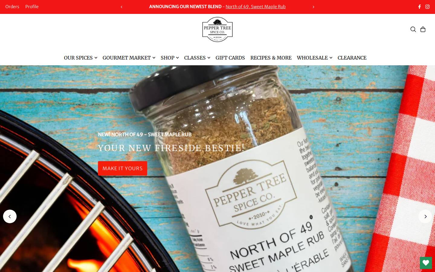 peppertreespice.com homepage screenshot