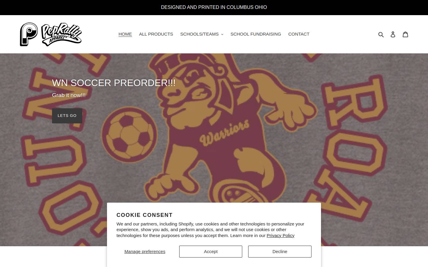 peprallyapparel.com homepage screenshot