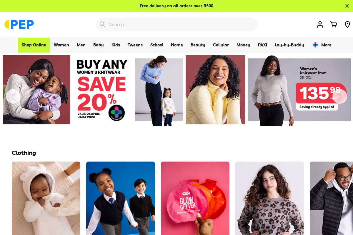 pepstores.com homepage screenshot
