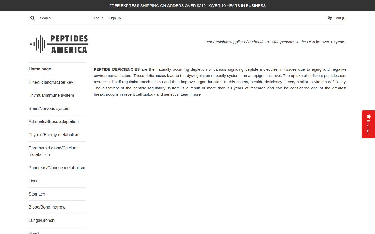 peptidesamerica.com homepage screenshot