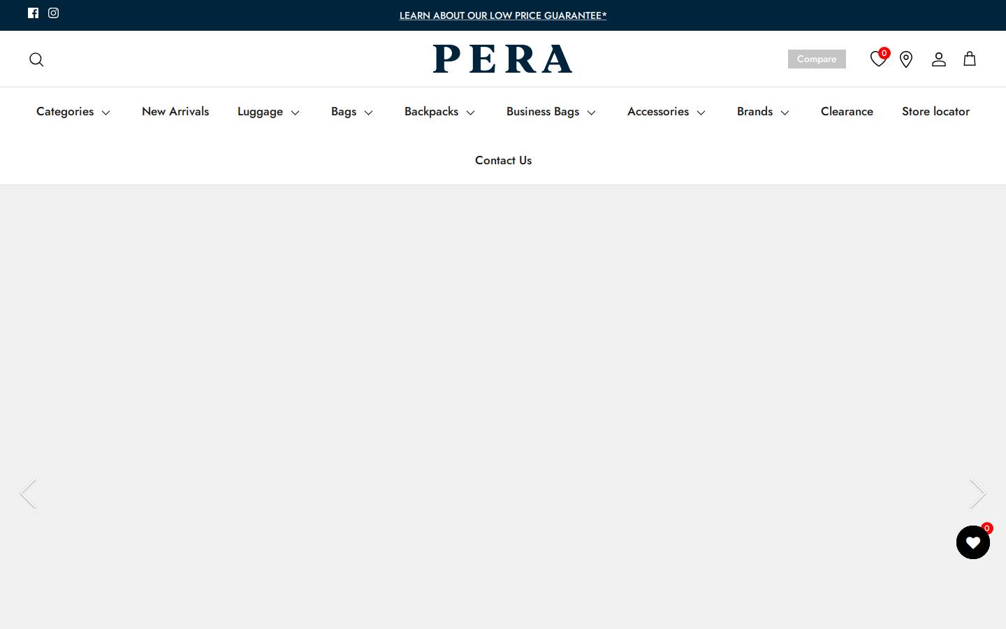 peraluggage.com.au homepage screenshot