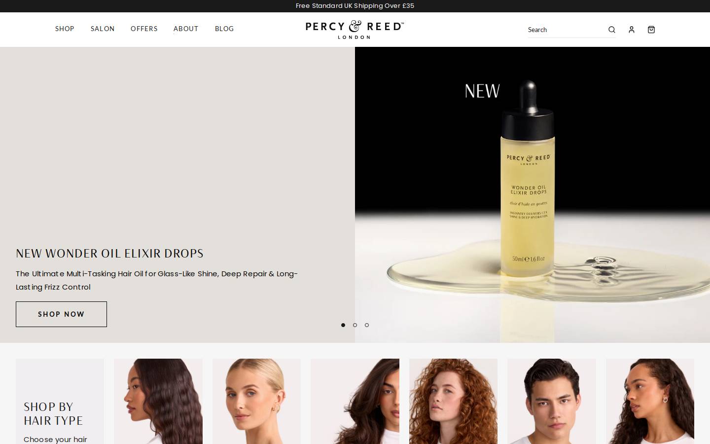 Percy & Reed homepage screenshot