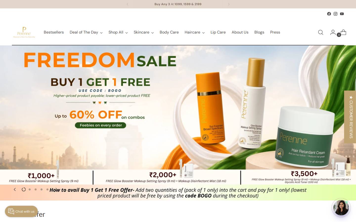 Perennecosmetics homepage screenshot