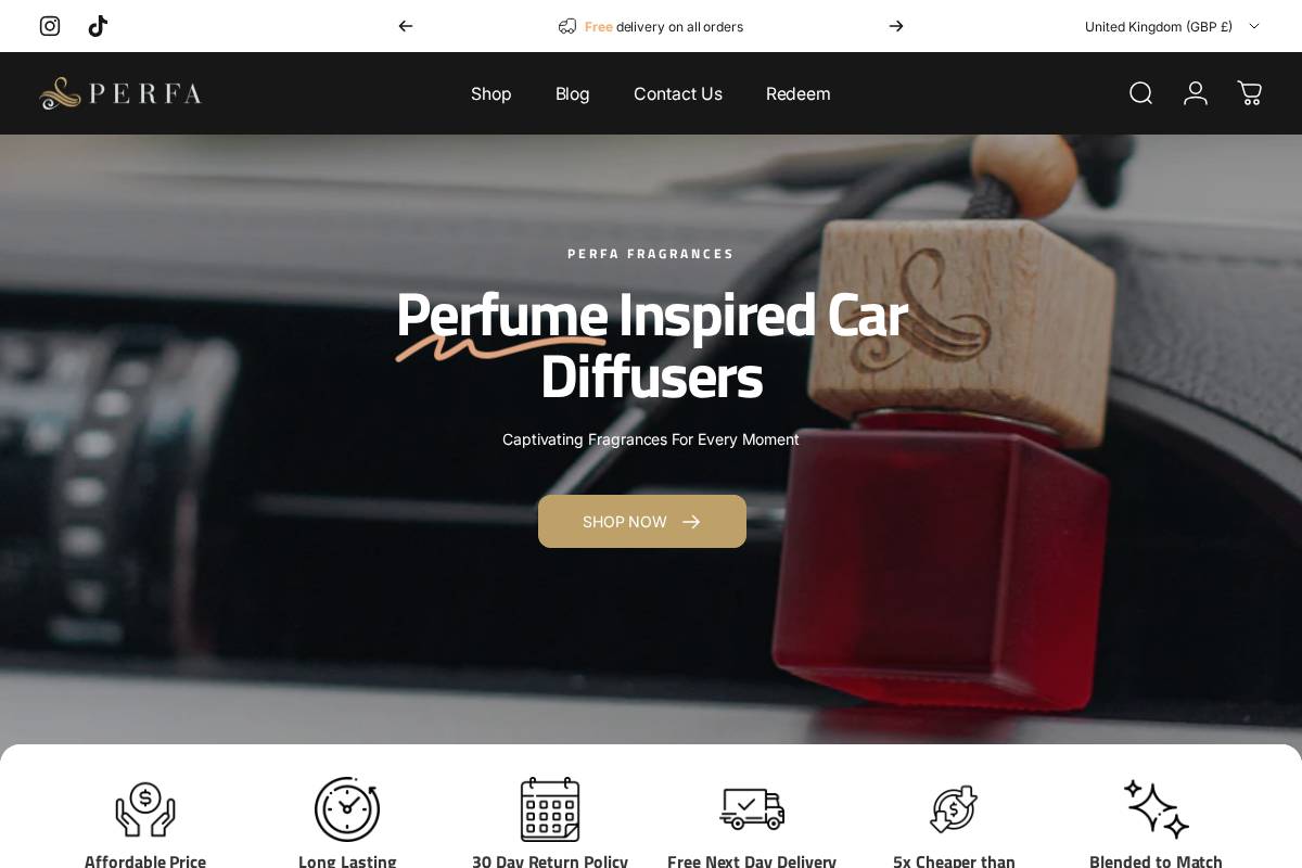 perfafragrances.com homepage screenshot