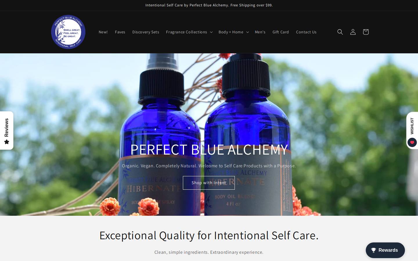 perfectbluealchemy.com homepage screenshot