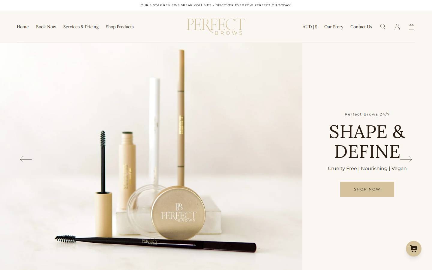 perfectbrows.com.au homepage screenshot