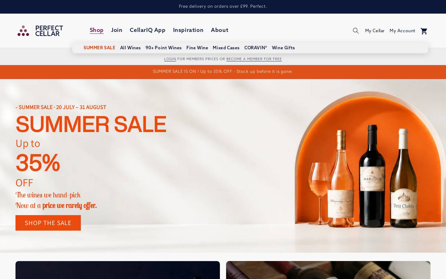 Perfect Cellar homepage screenshot