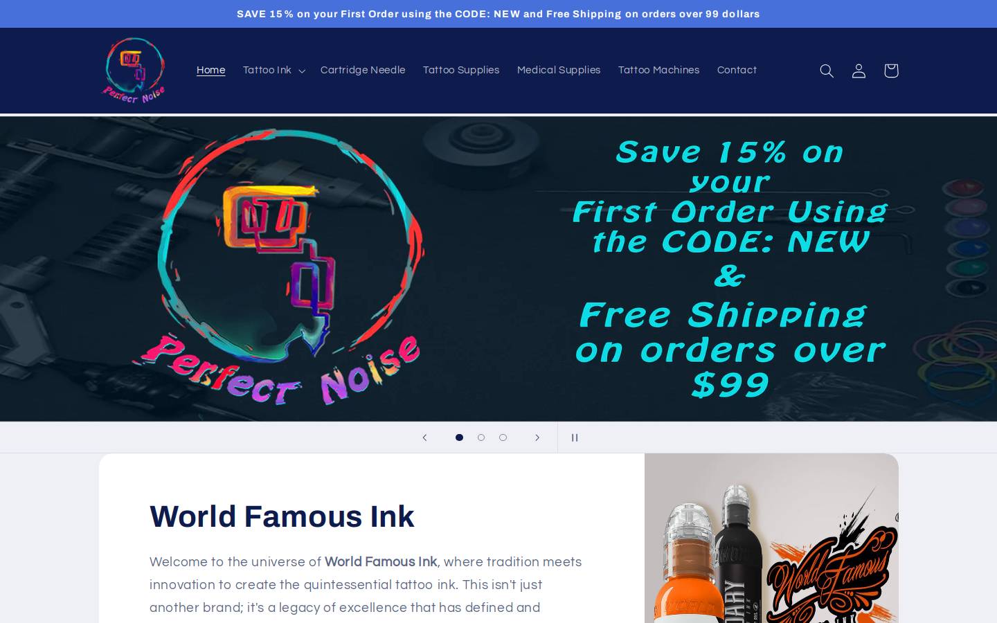 perfectnoisetattoosupply.com homepage screenshot