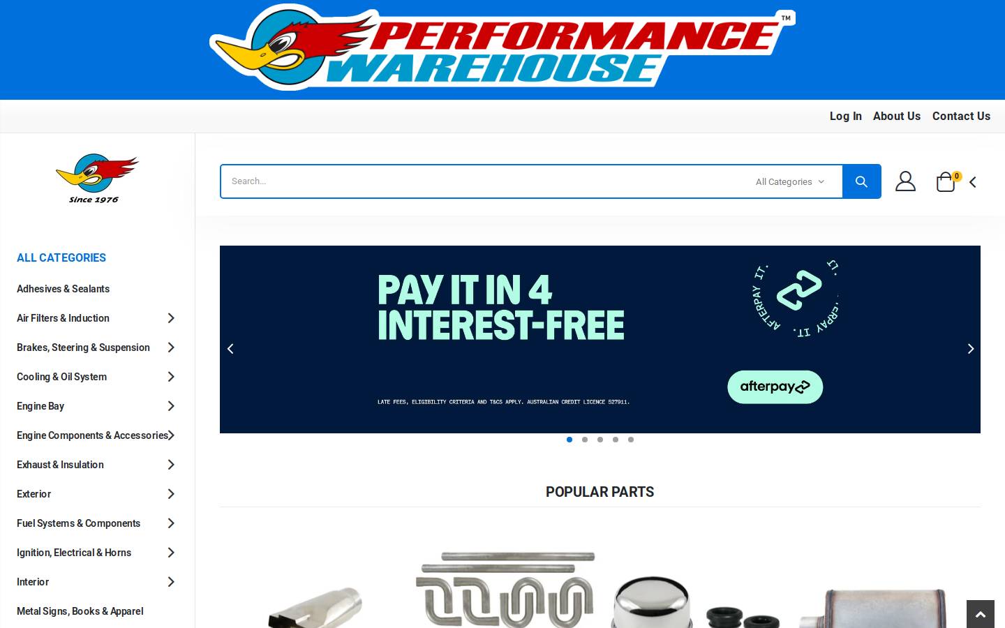 performancewarehouse.com.au homepage screenshot