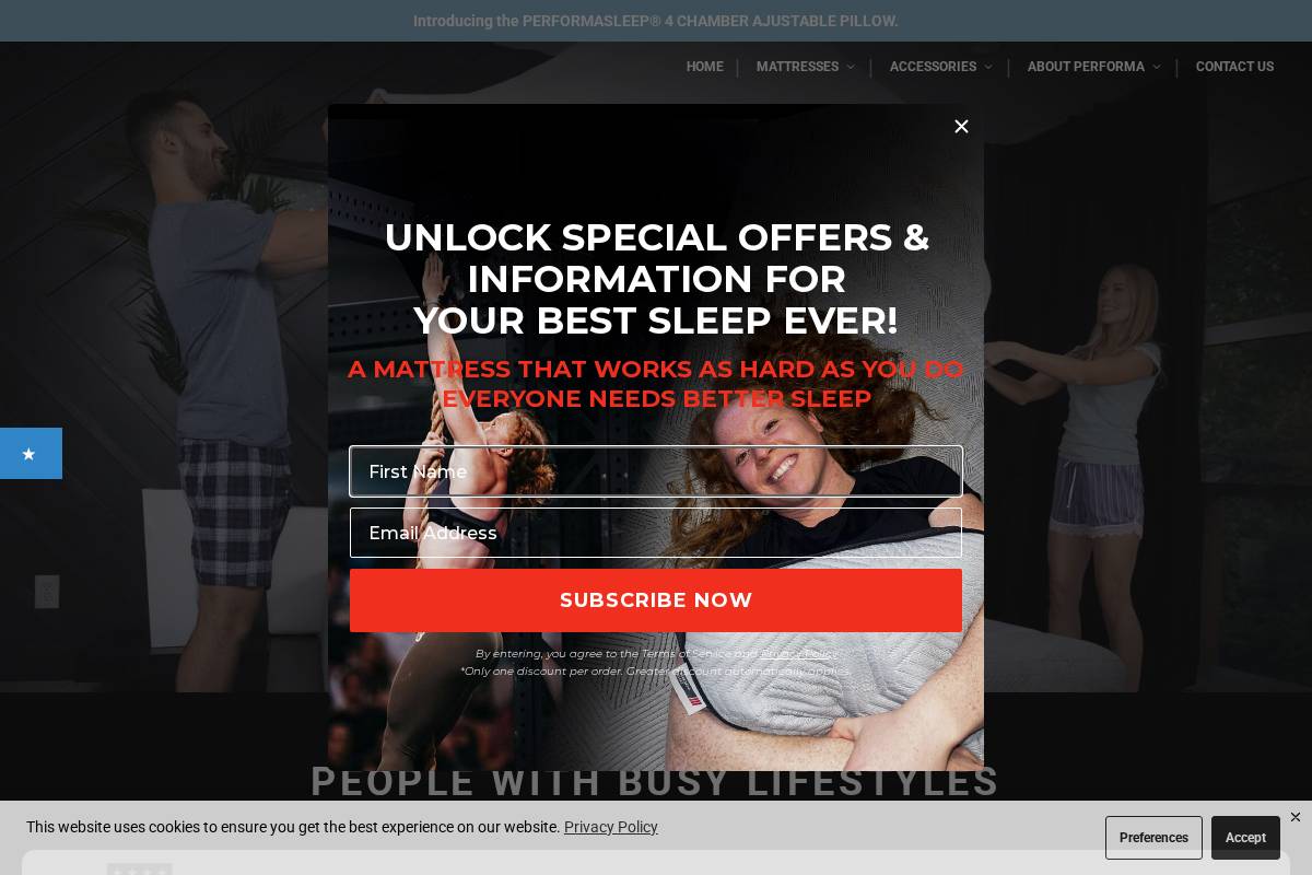 PerformaSleep homepage screenshot