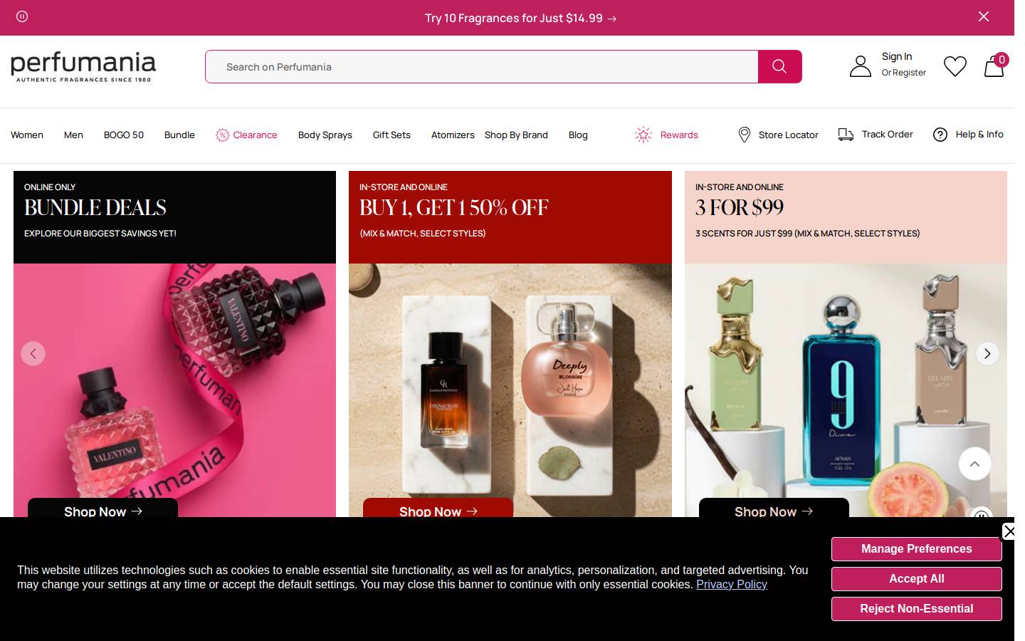 Perfumania homepage screenshot