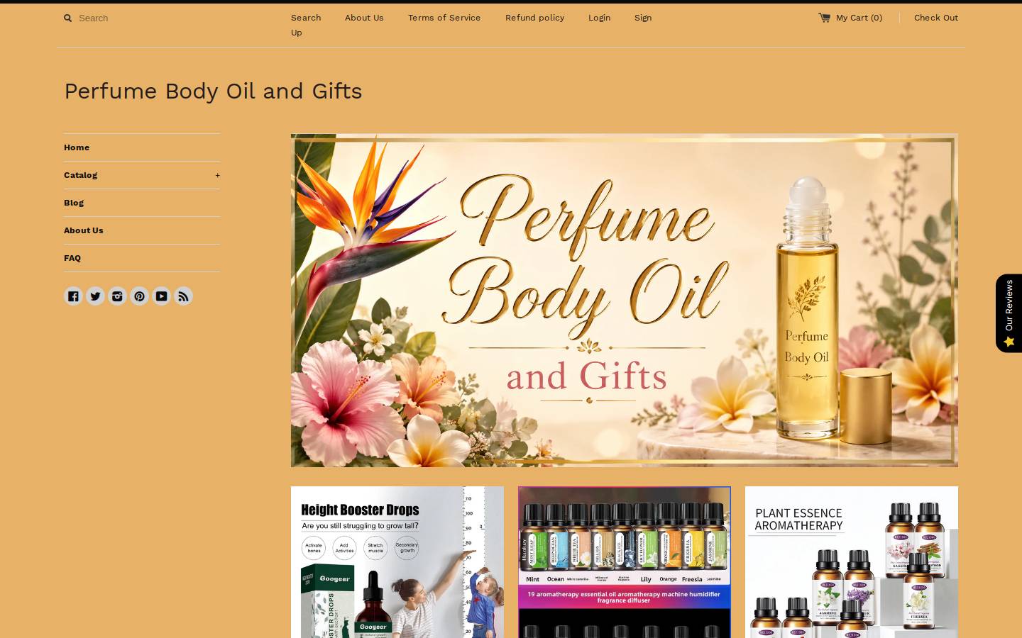 perfumebodyoilandgifts.com homepage screenshot