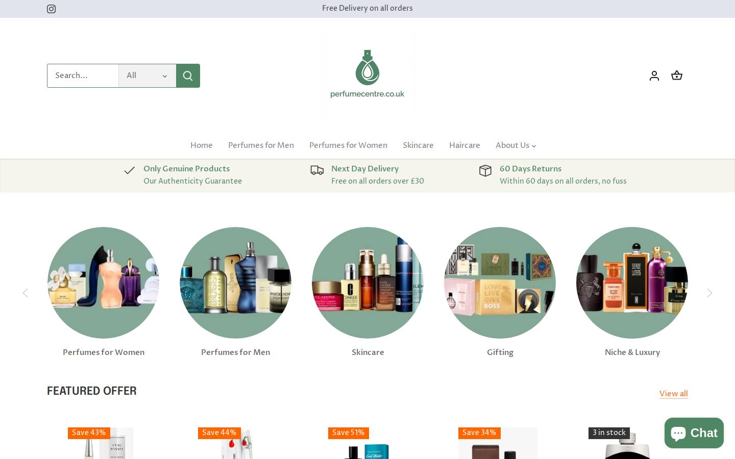 perfumecentre.co.uk homepage screenshot