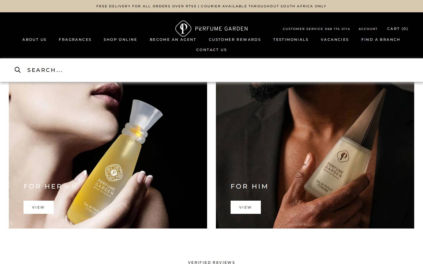 perfumegarden.co.za homepage screenshot