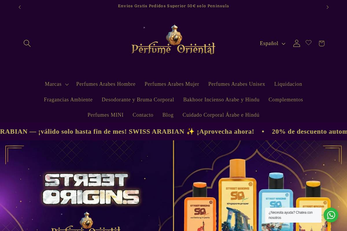 Perfumeoriental homepage screenshot