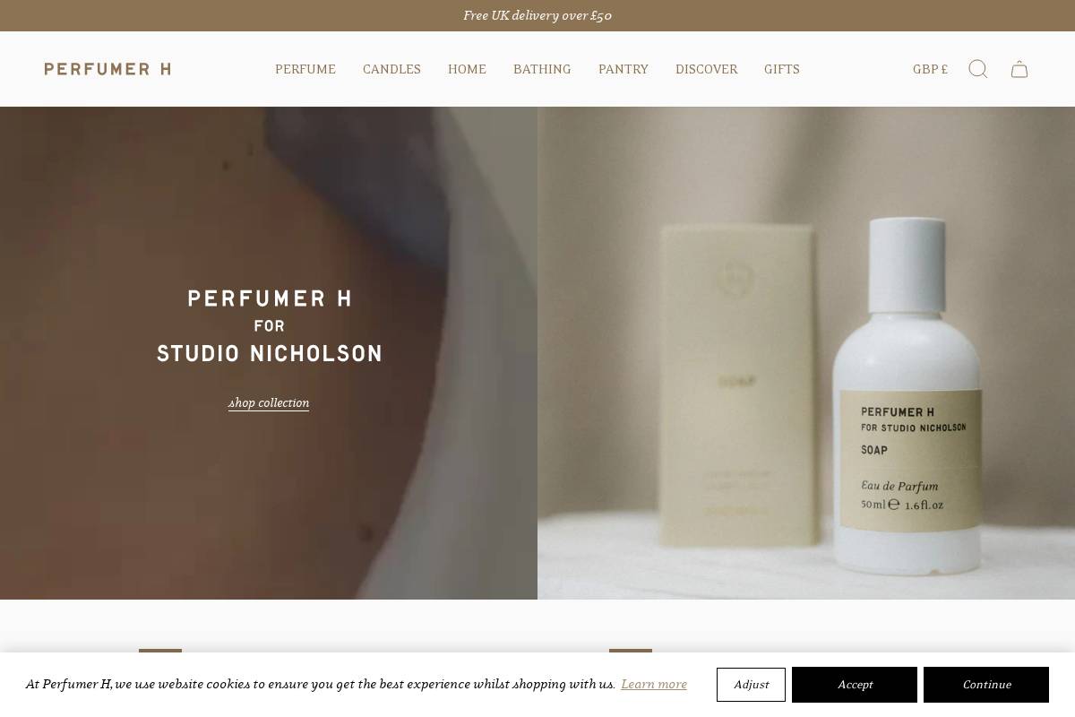Perfumer H homepage screenshot
