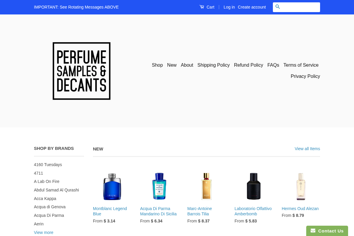 PerfumeSamplesDecant homepage screenshot