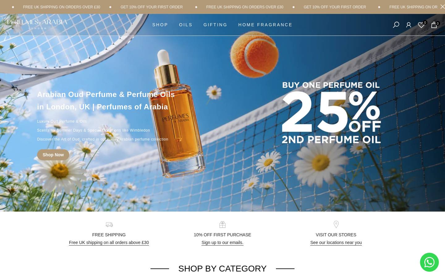 Perfumesofarabialondon homepage screenshot