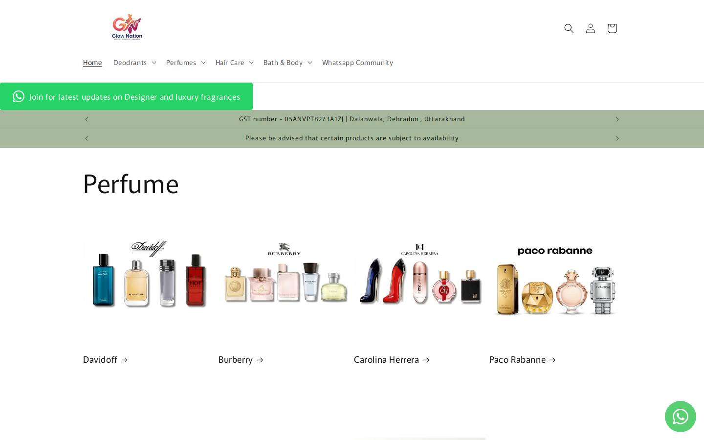 perfumewholesalerindia.com homepage screenshot