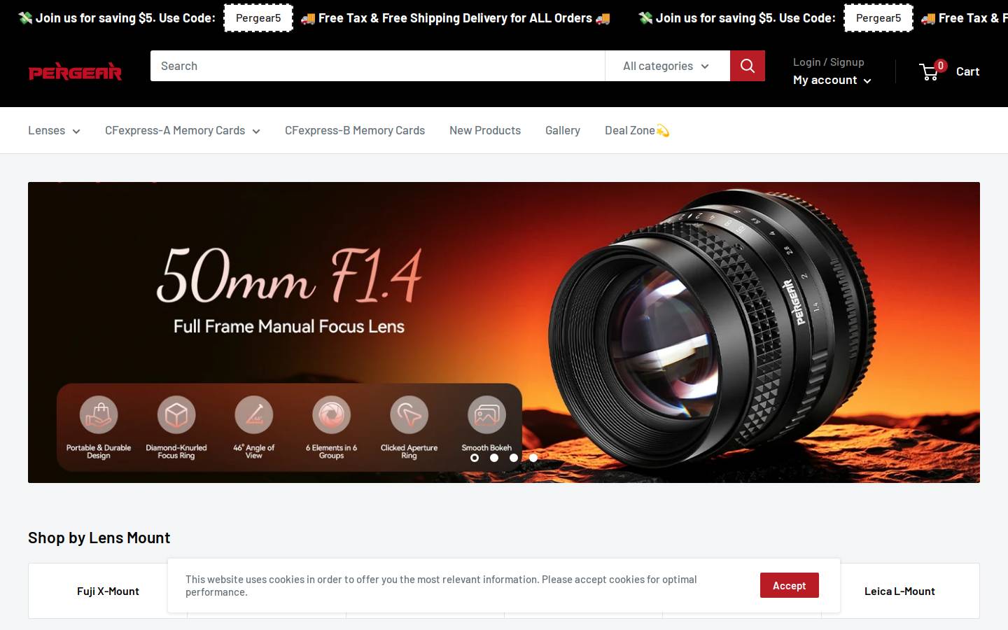 Pergear homepage screenshot
