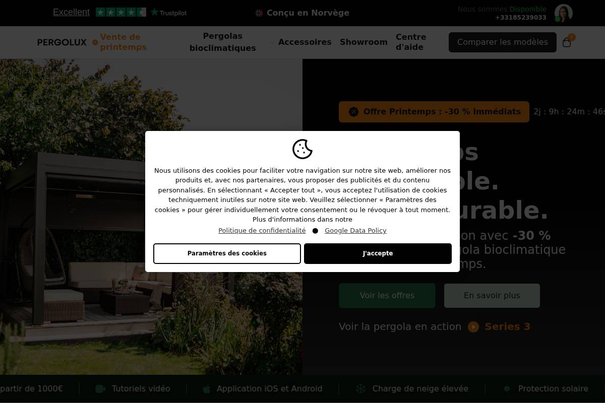 PERGOLUX France homepage screenshot