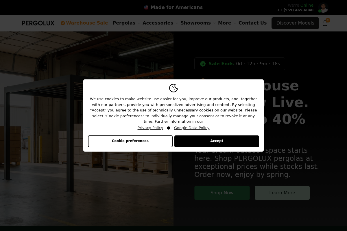 PERGOLUX USA homepage screenshot