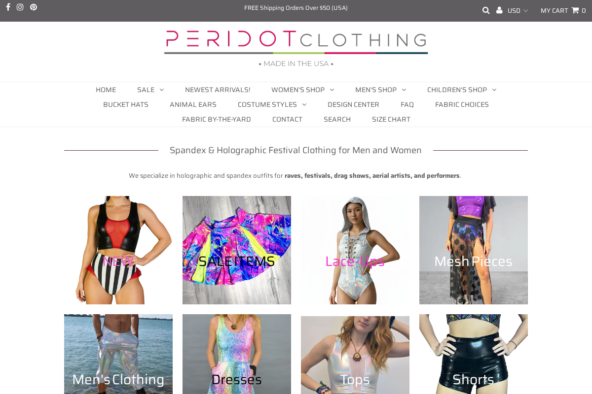 Peridot Clothing homepage screenshot