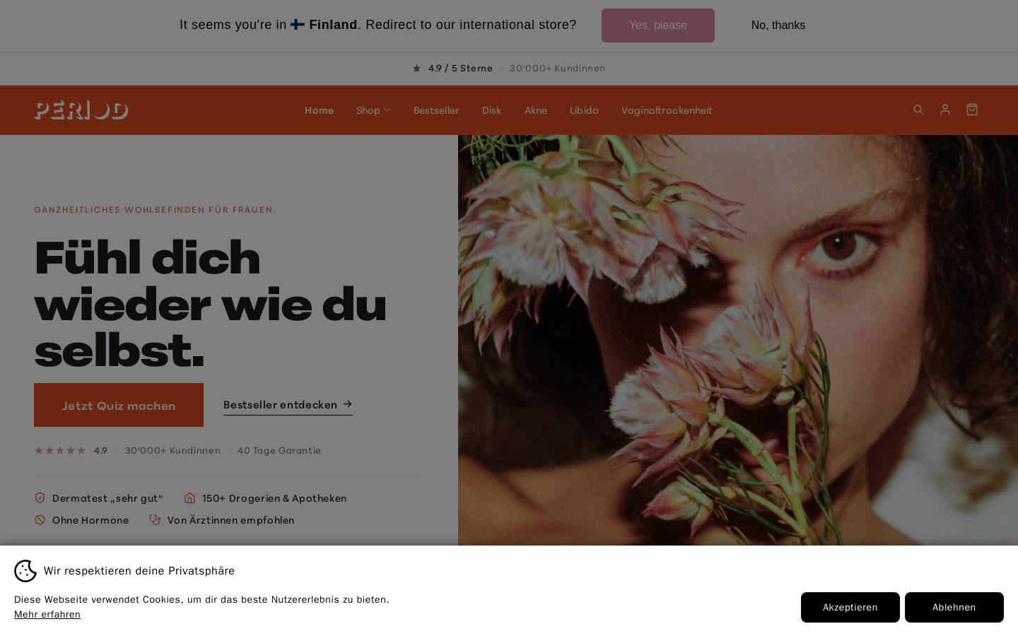 PERIOD – Deine Zykluspflege | period.ch homepage screenshot