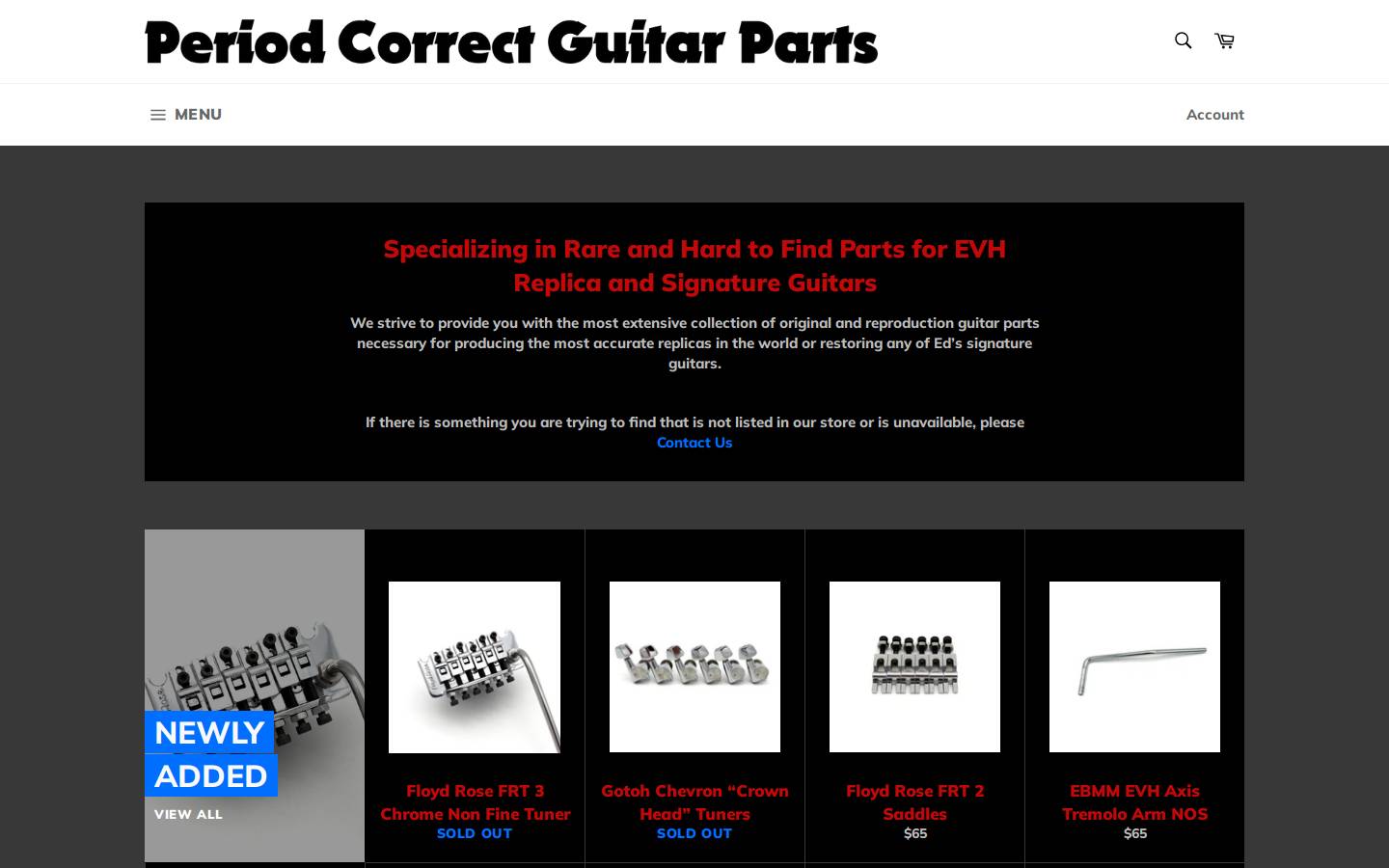 periodcorrectguitarparts.com homepage screenshot