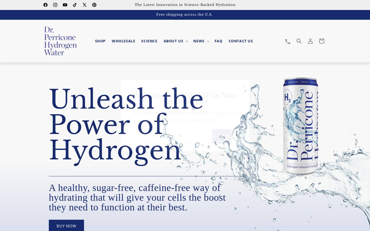 perriconehydrogenwater.com homepage screenshot