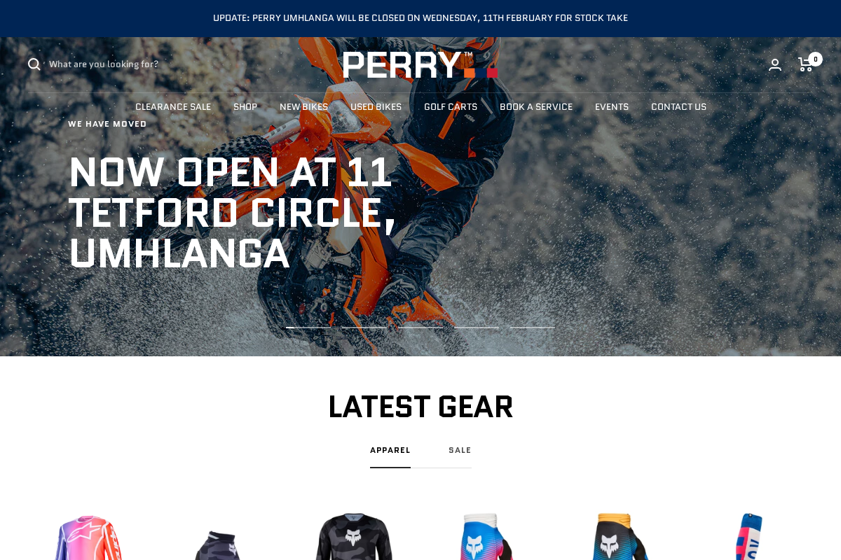 Perrybikes homepage screenshot