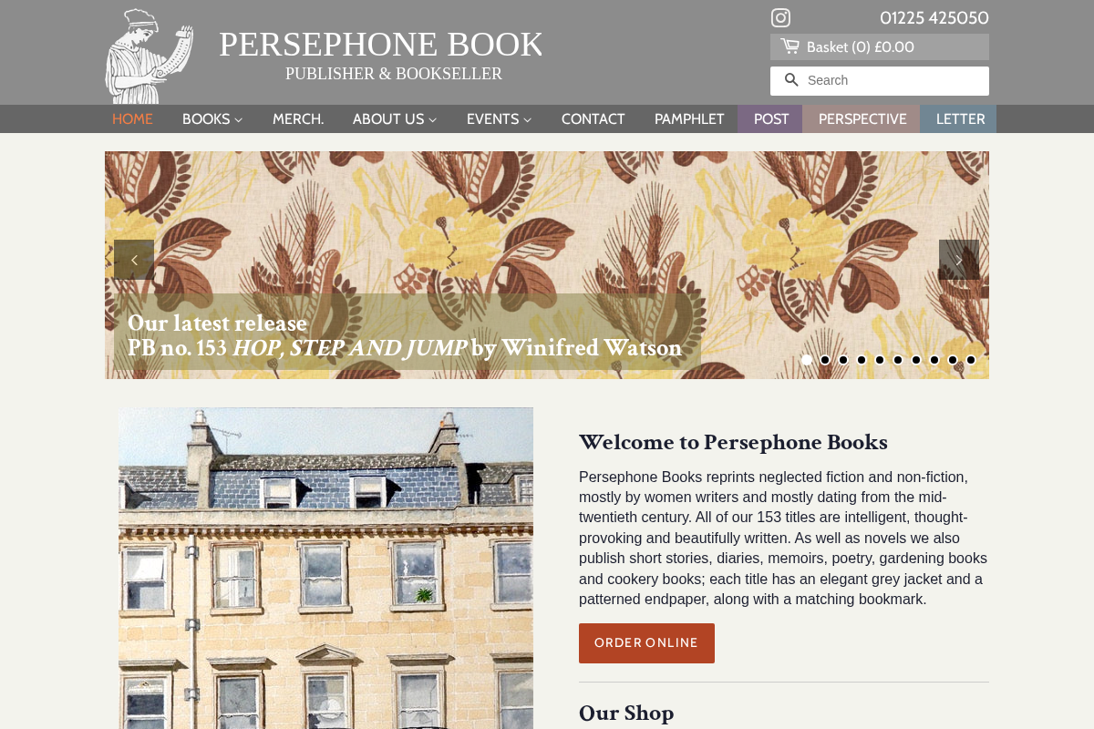 Persephone Books homepage screenshot
