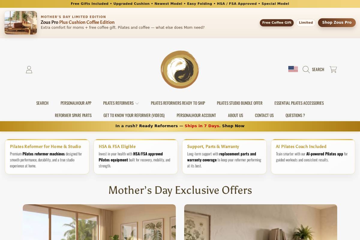 PersonalHour Pilates US homepage screenshot