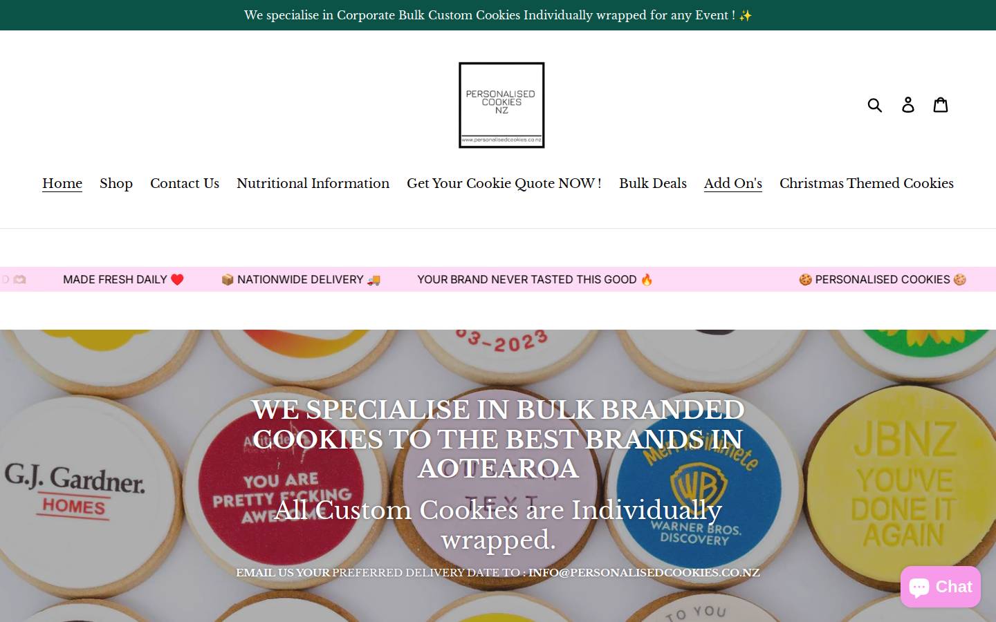 personalisedcookies.co.nz homepage screenshot