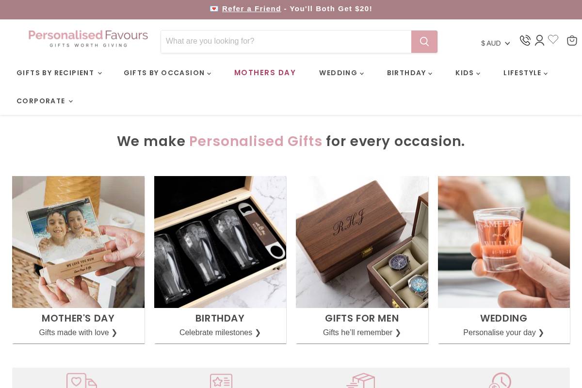 personalisedfavours.com.au homepage screenshot