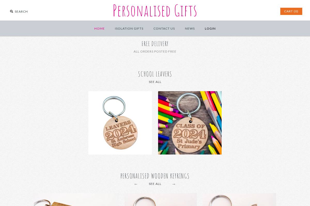 Personalised Gifts homepage screenshot