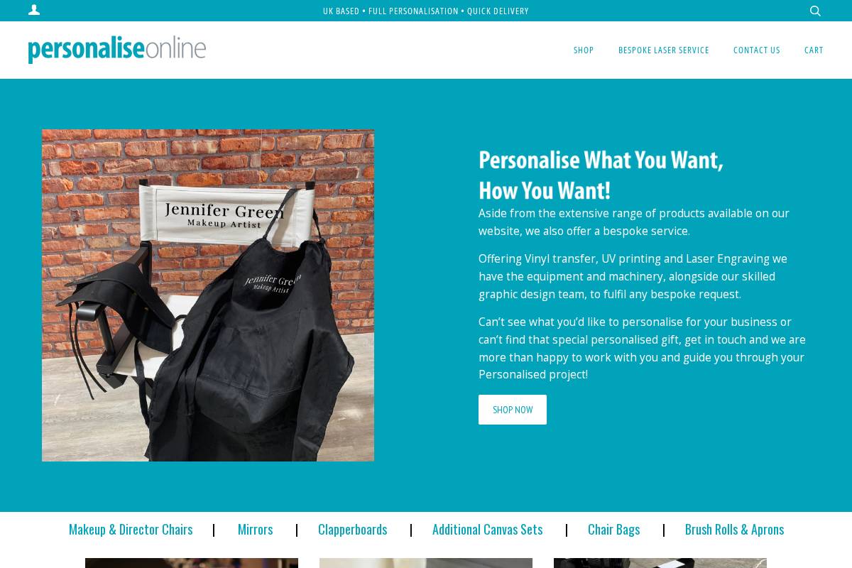 Personalise Online homepage screenshot