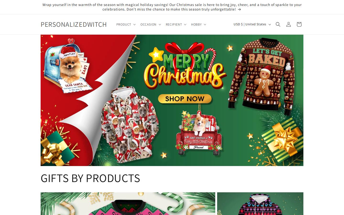 personalizedwitch.com homepage screenshot