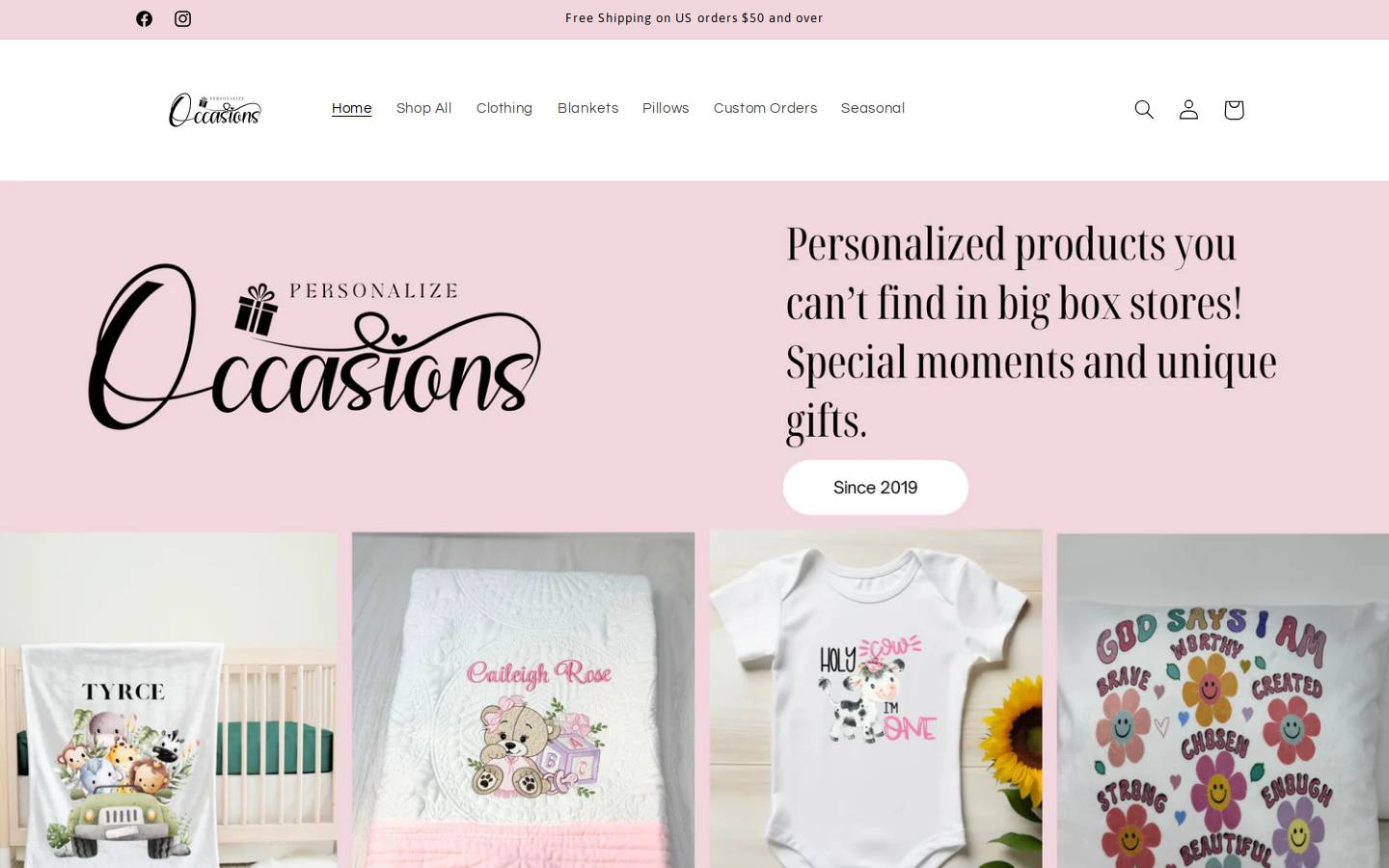personalizeoccasions.com homepage screenshot