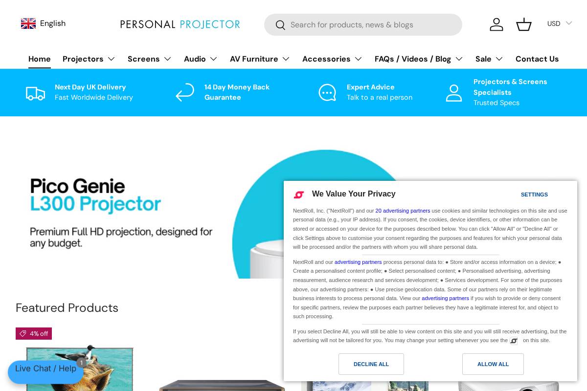Personal Projector homepage screenshot
