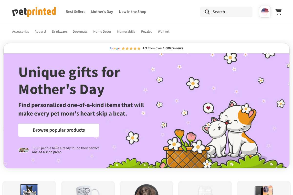 Pet Printed homepage screenshot