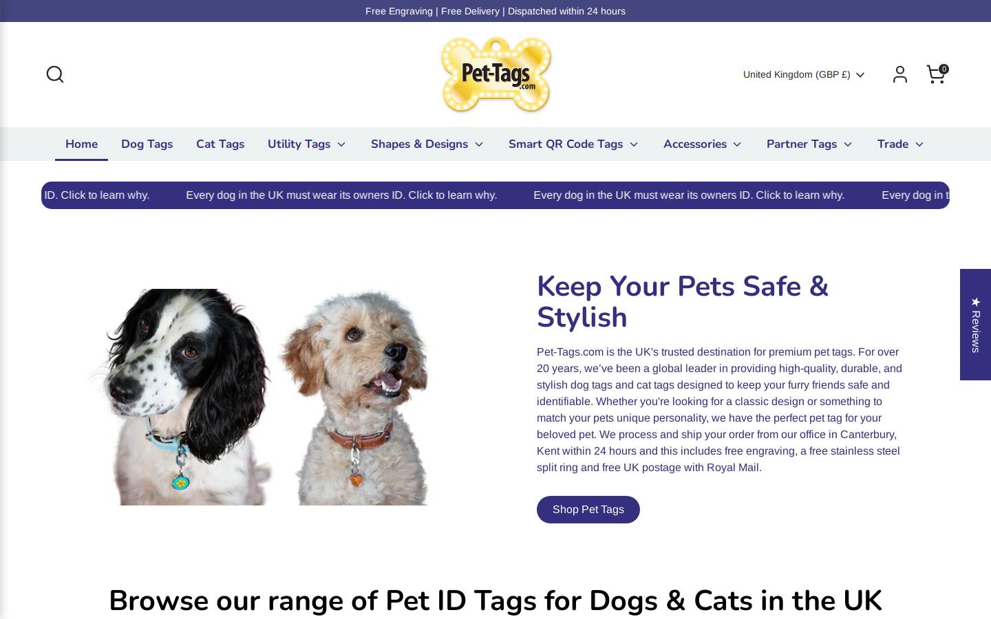 Pet-Tags.com homepage screenshot