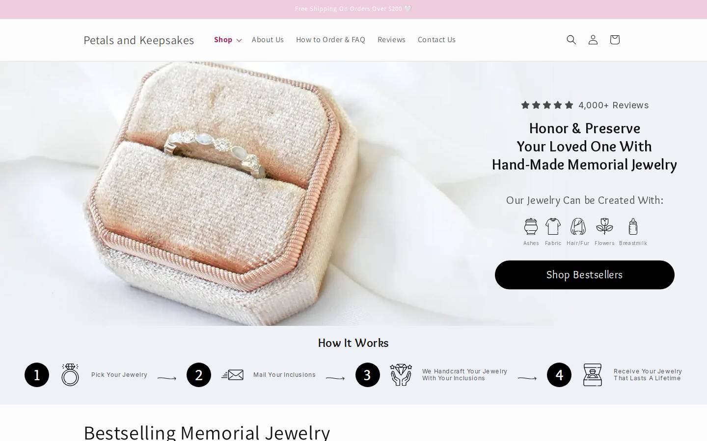 Petalsandkeepsakes homepage screenshot