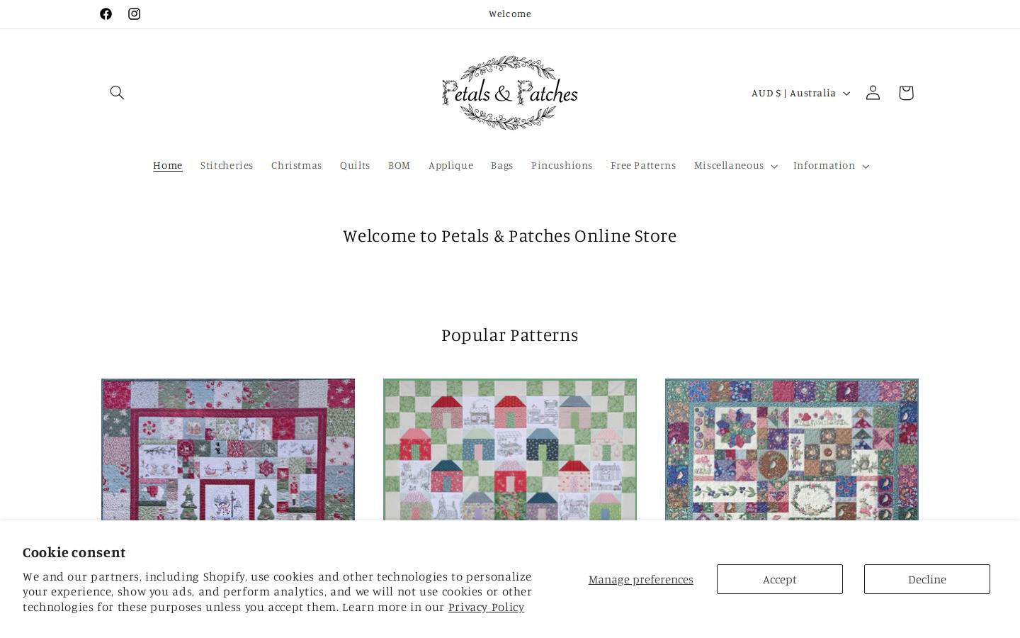 petalsandpatches.com homepage screenshot