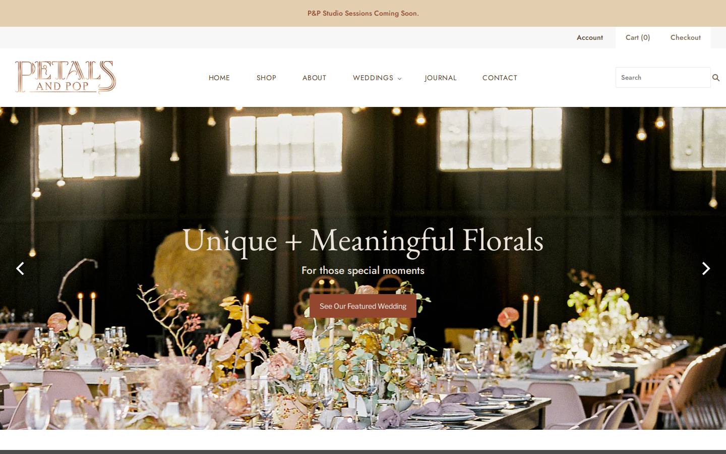 petalsandpop.com homepage screenshot