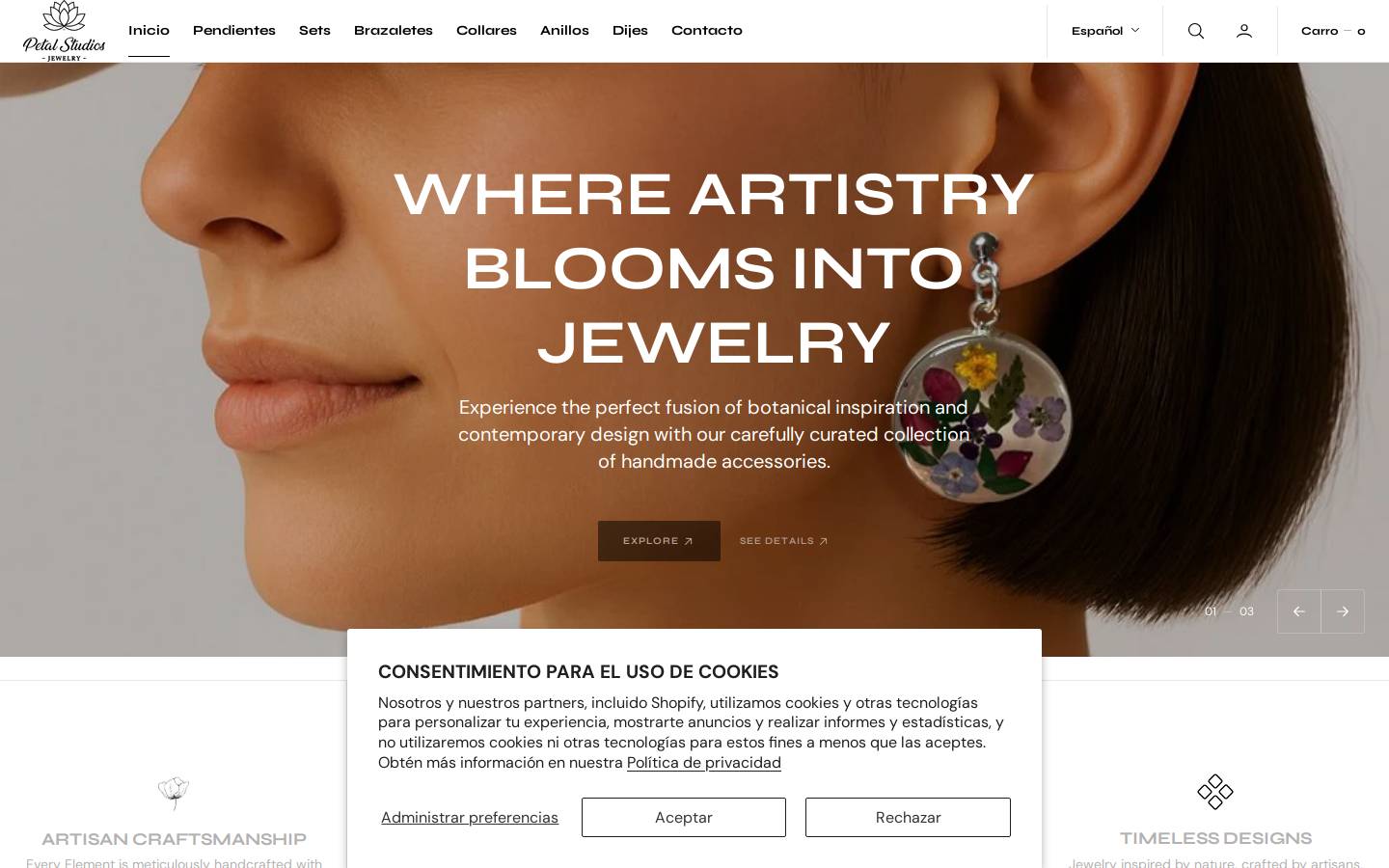 petalstudiojewelry.com homepage screenshot