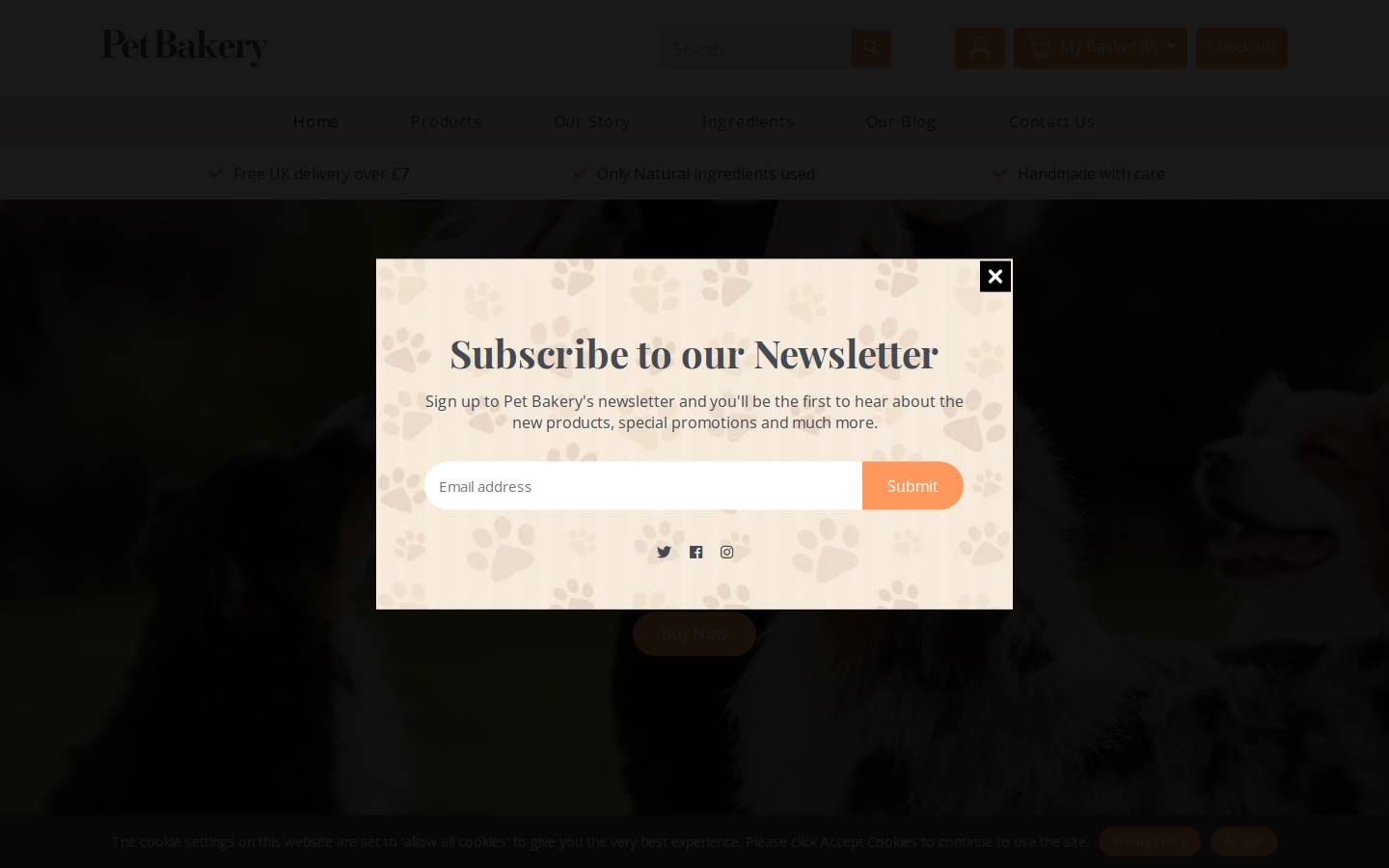 Pet Bakery homepage screenshot