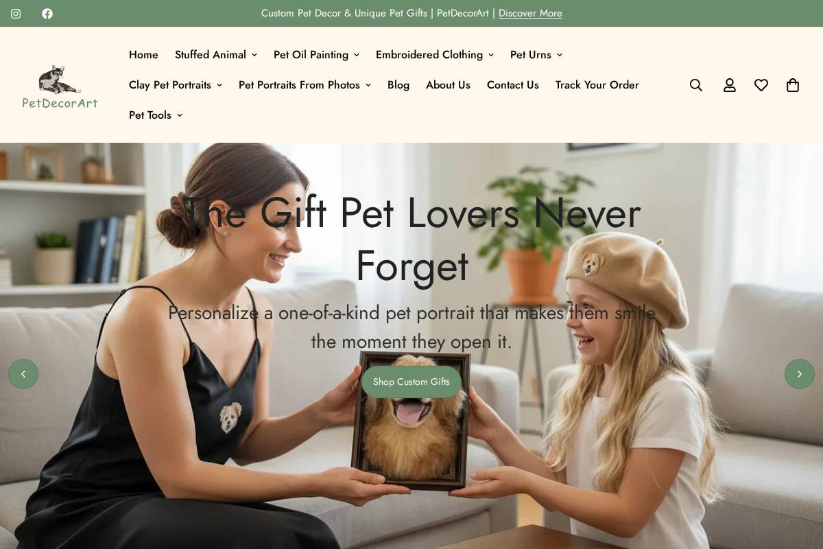 Petdecorart homepage screenshot