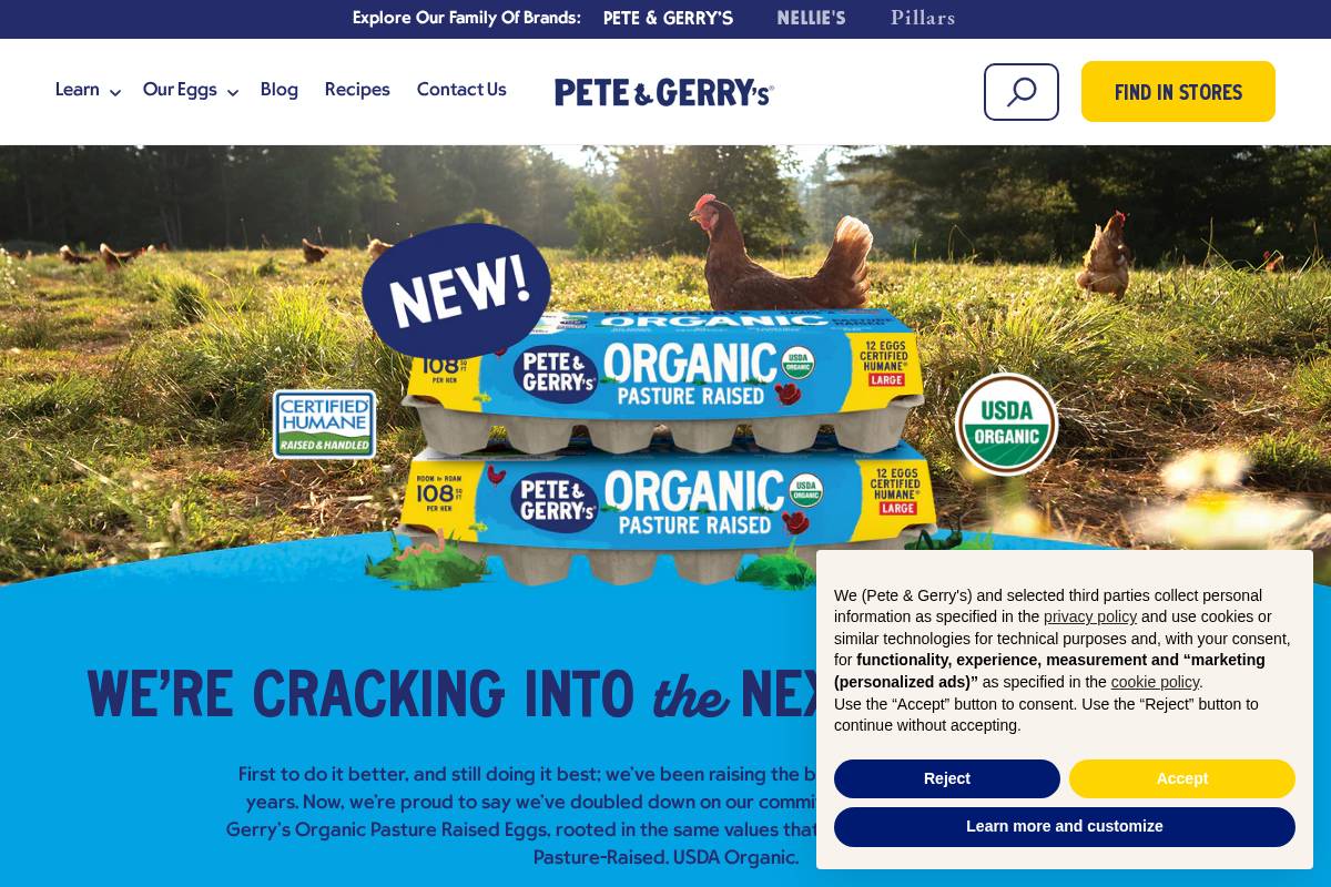 Pete and Gerry's Organics homepage screenshot